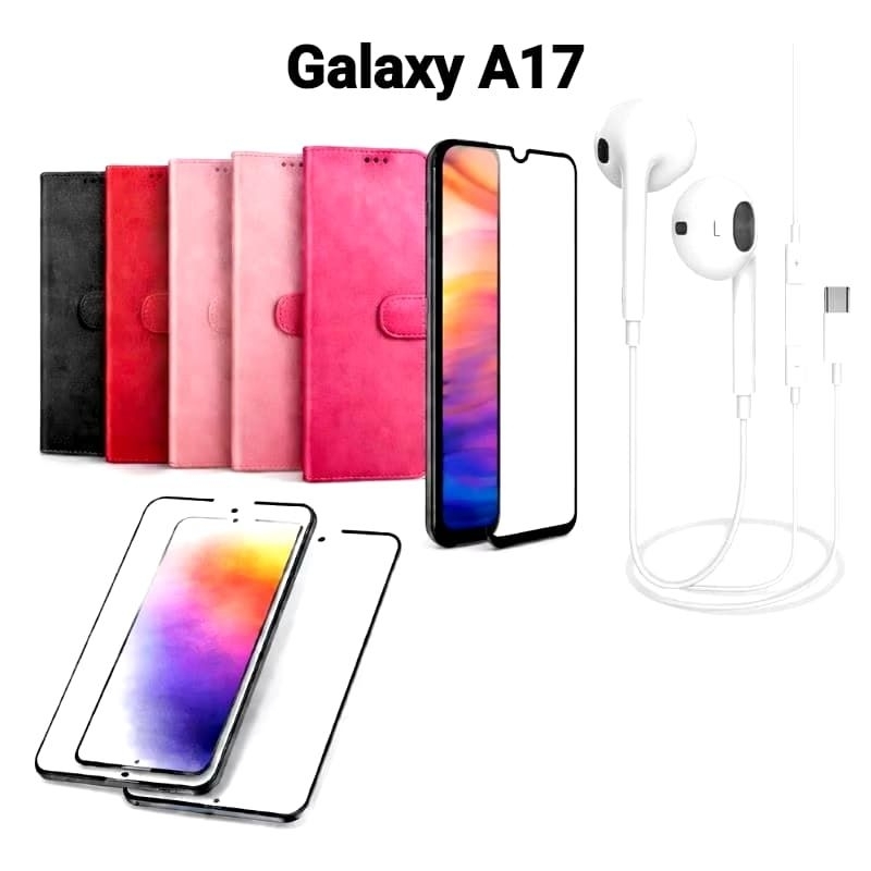 Kit Capinha carteira + película + fone de ouvido para Samsung Galaxy A17