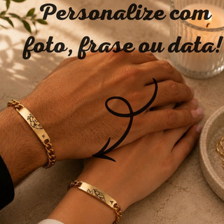 Kit com duas Pulseiras Personalizadas a Laser Dourada e Prateada Para Casal Feminina Masculina/Dia dos Namorados
