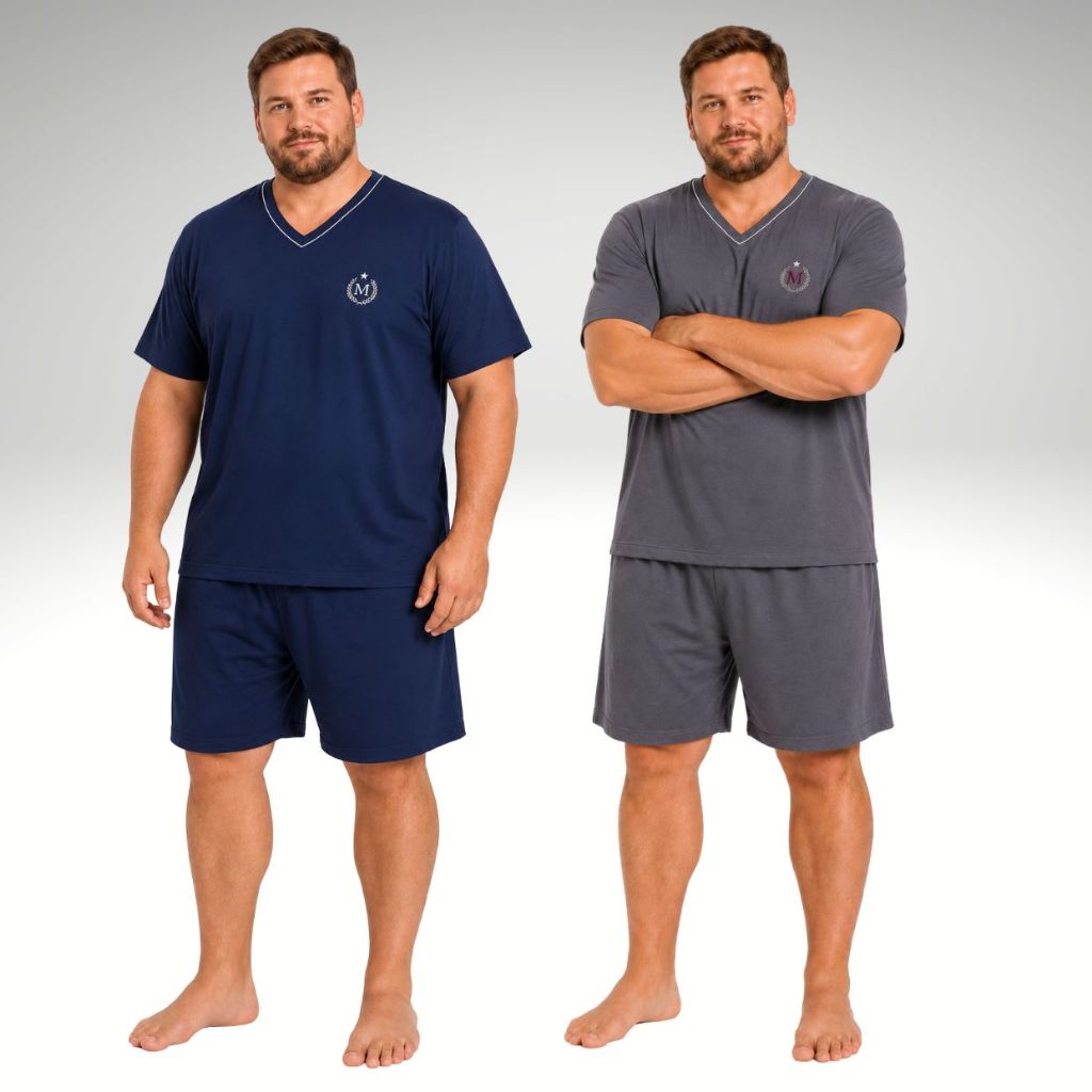 Kit 2 Pijamas Plus Size Masculino Manga Curta e Short Confortável Promoção