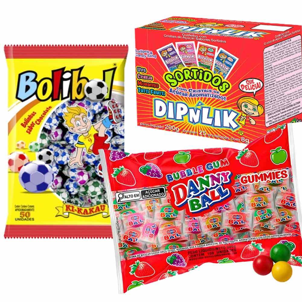 Kit Festa Bolibol Ki Kakau 340g + Chiclete Bola Danny Ball 300g + Pirulito Dipnlik c/25