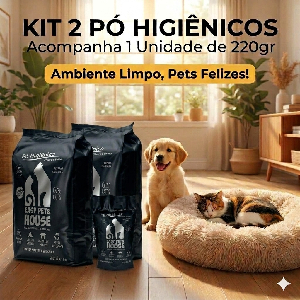 Kit c/ 2 Eliminador de Odores e Limpeza à Seco Pó Higiênico Easy Pet Cães e Gatos Dama da Noite