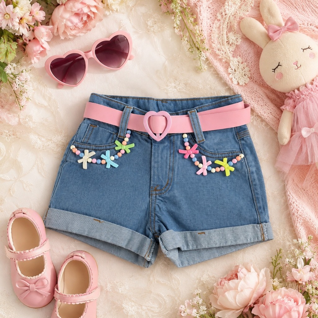 SHORTS INFANTIL MENINAS JEANS COM CINTO MENINAS
