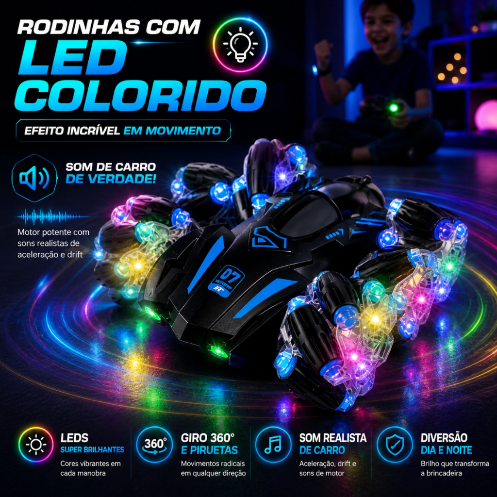 Carrinho de Controle Remoto Maluco Sensor de Mão Recarregável Gira 360 Menino Luzes Led · foto 2