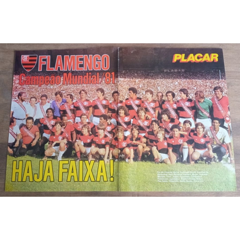 Pôster Placar Flamengo  Campeão Mundial de 1981 - e Santos de Clodoaldo