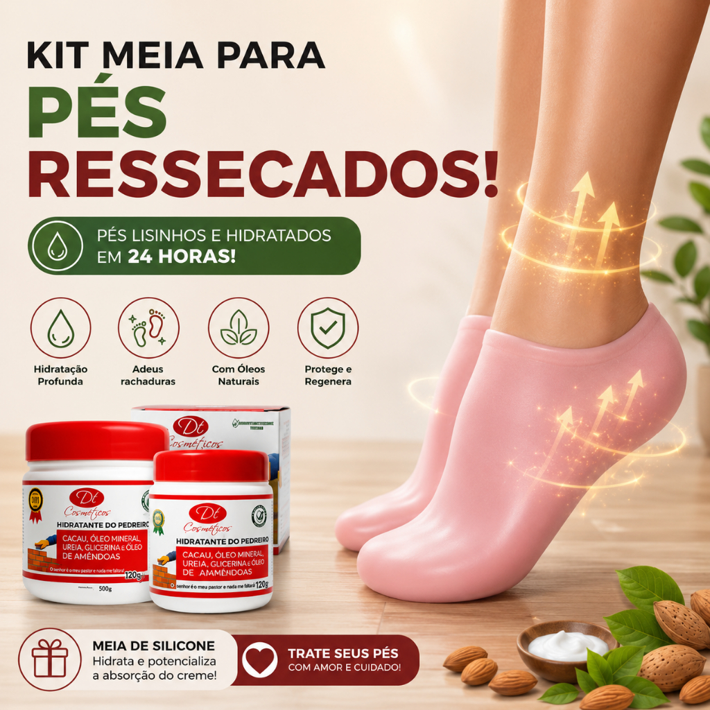 Kit Hidratação Intensiva para Pés Rachados Creme Reparador + Meia de Silicone Premium