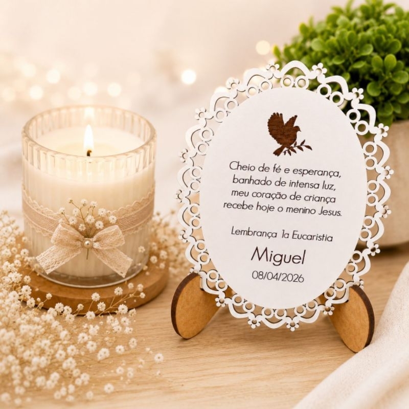Kit 20 Lembrancinhas Primeira Eucaristia, Placa Mandala Decorativa MDF Personalizada - Comunhão Crisma Batizado