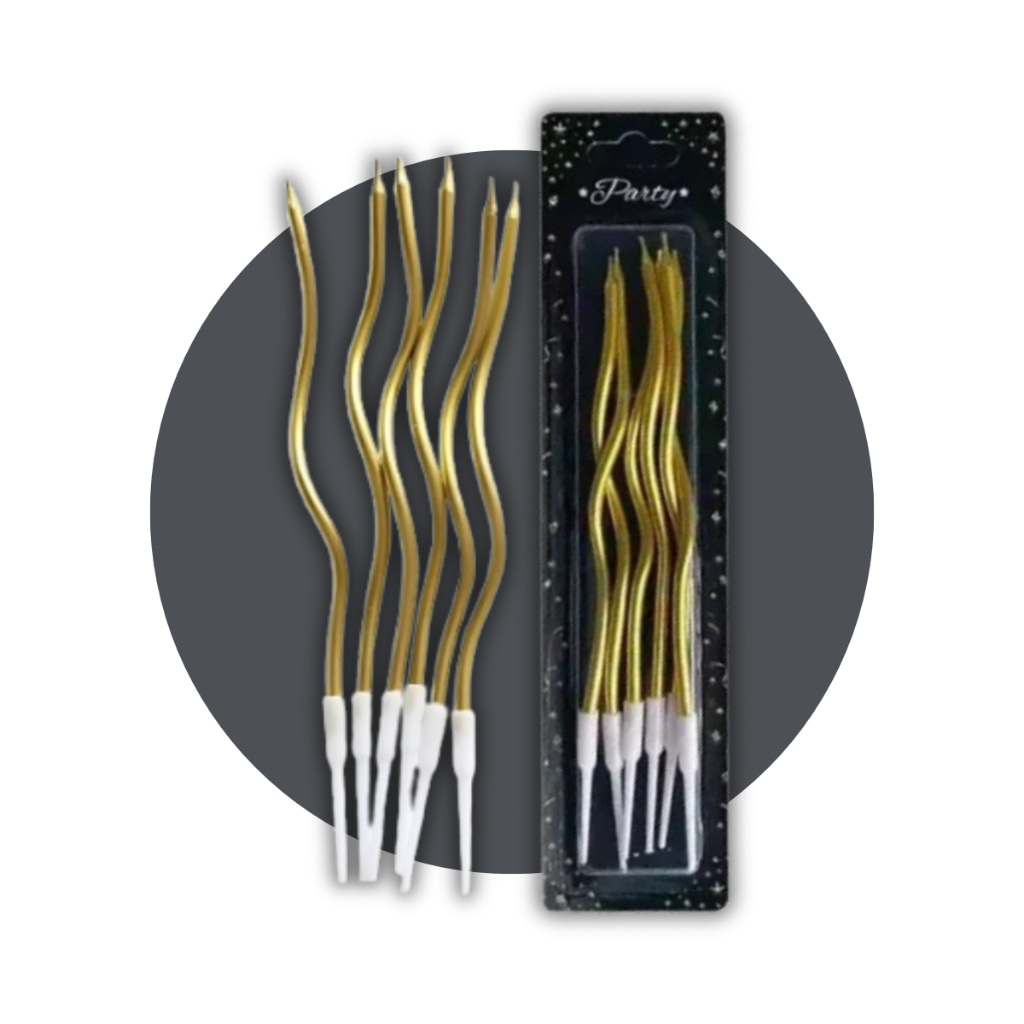 Kit Vela Espiral Dourada Festa Bolo Torta Aniversário Curvado Longo Fino Curvas Brilho