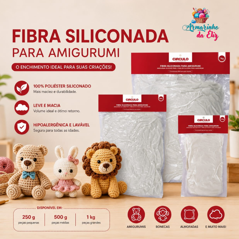 Fibra Siliconada (Enchimento) Circulo - Para Amigurumis, Almofadas e Pelúcias