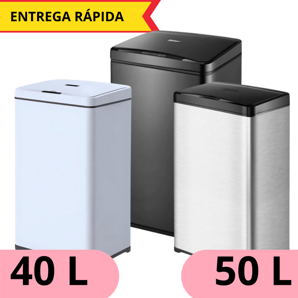 Lixeira Automática 40 ou 50 Litros Sensor Movimento Aço Inox Moderna Prática Cozinha Escritório