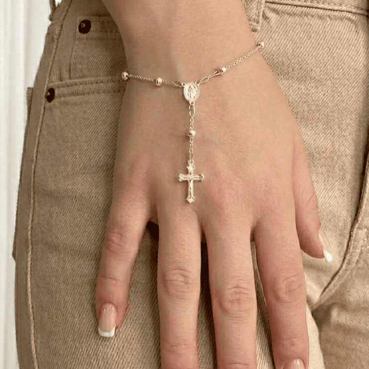Pulseira Terço Nossa Senhora Aparecida Folheado a Ouro18k e Prata925 Cristão