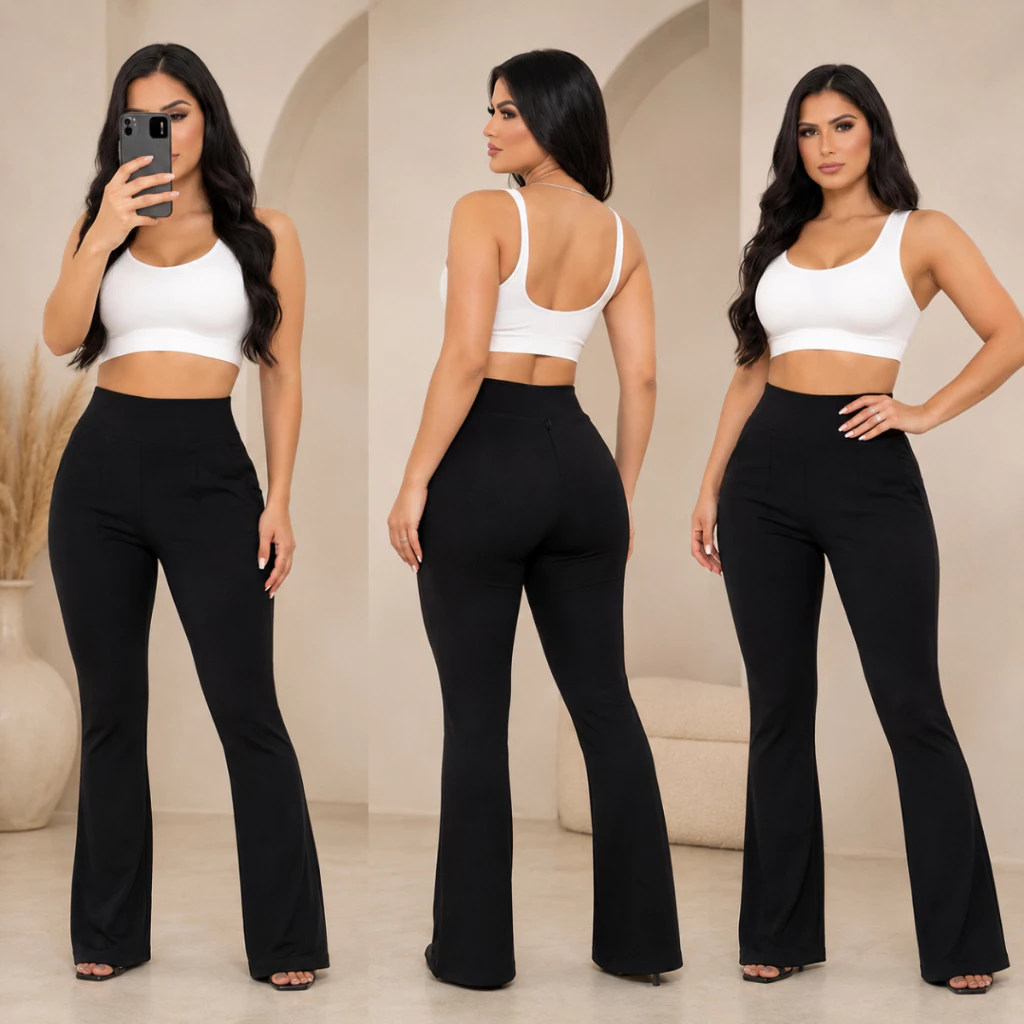 Calça Flare Feminina Inverno Suplex Premium Cintura Alta Confortável levanta bumbum Zero Transparência — imagem 1
