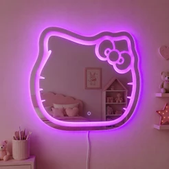 Espelho Infantil Gatinho com LED Touch 70x65 Quarto Menina 3 Tons de Luz