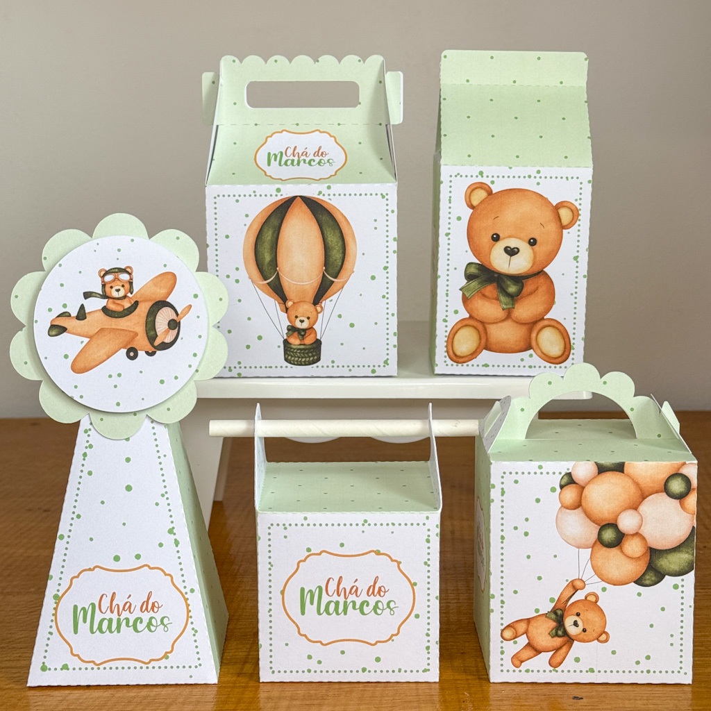 PEGUE E MONTE|Kit Festa Personalizado| CHÁ DE BEBE VERDE | Caixinhas Lembrancinha para Aniversário - SEMIMONTADAS