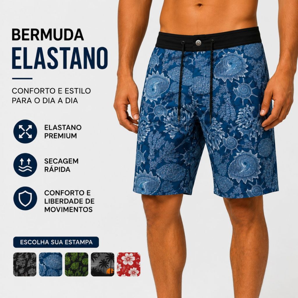 Bermuda Masculina Tactel Elastano Academia Praia Fitness Kit Short Verão Secagem Rápida