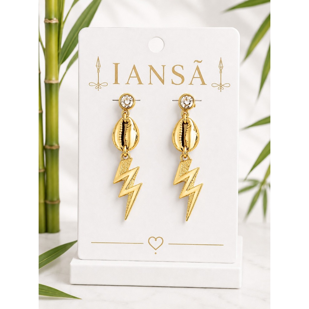 Brinco Cristal Buzio Raio Iansã Umbanda Candomblé