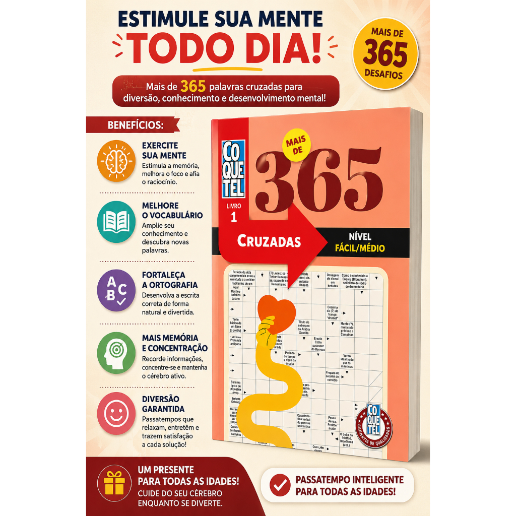 MAIS DE 365 PALAVRAS CRUZADAS - NIVEL FACIL MEDIO - LIVRO 1 - COQUETEL