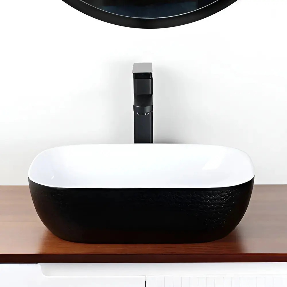 Cuba Biocolore Luxo Oval 45x31,8 Textura Branco/Preto Mazzu