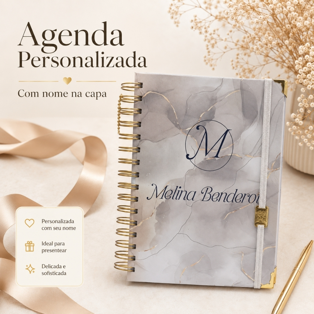 Agenda Personalizada 2026/2027 com Nome | Planner Semanal Capa Dura Premium