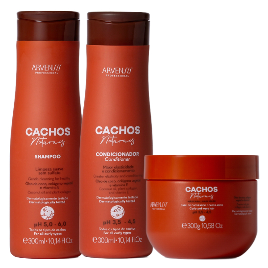 Kit Cachos Naturais Arvensis Shampoo Condicionador e Máscara 300g