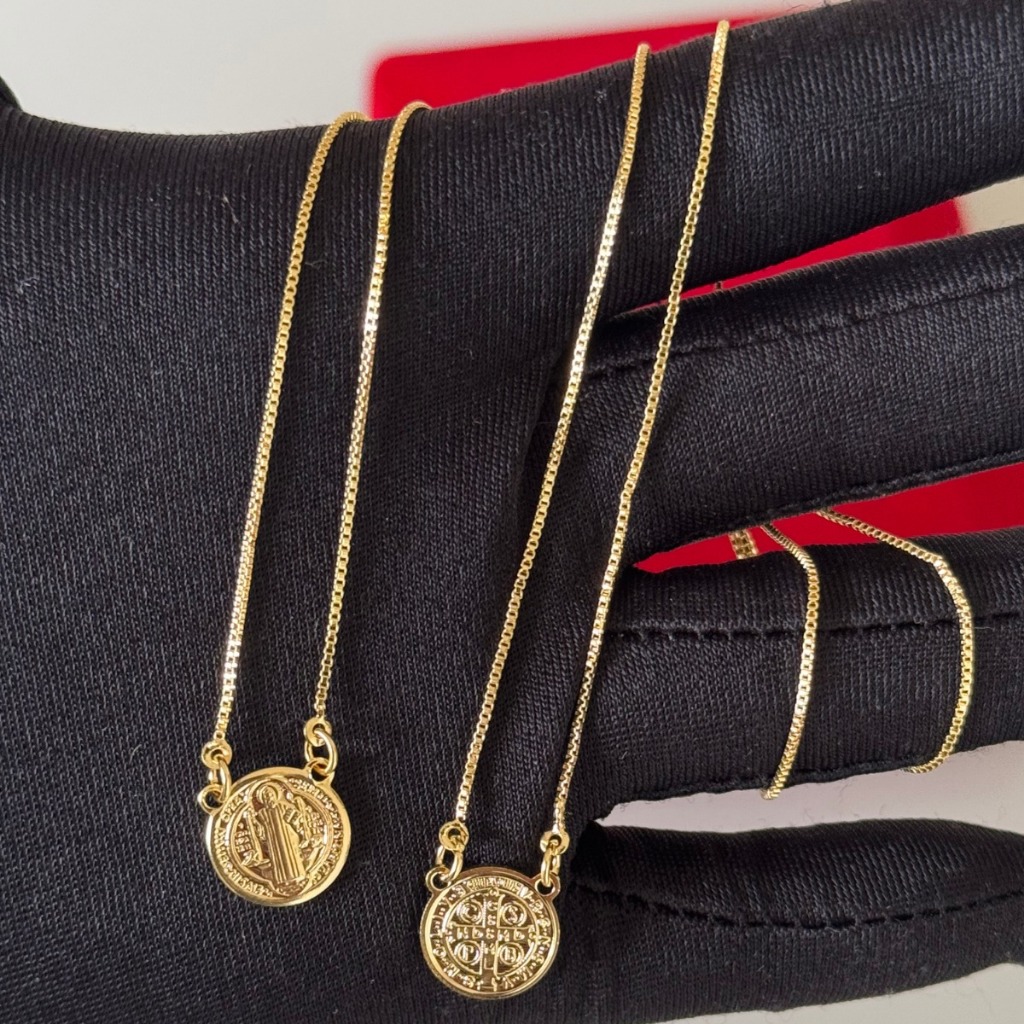 MEDALHA ESCAPULARIO PINGENTE SAO BENTO MOEDA ANTIGA BANHADO A OURO 18K