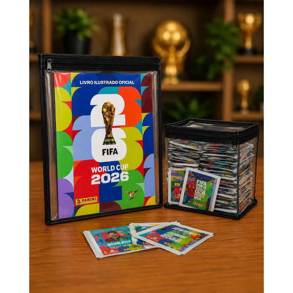 Kit Saquinho Álbum Copa 2026 + Porta Figurinhas FIFA | Proteção Premium com Zíper
