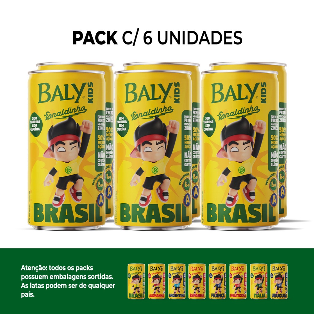 Pack Suplemento Alimentar Baly Kids Edição Copa Enaldinho Laranja 220ml Lata