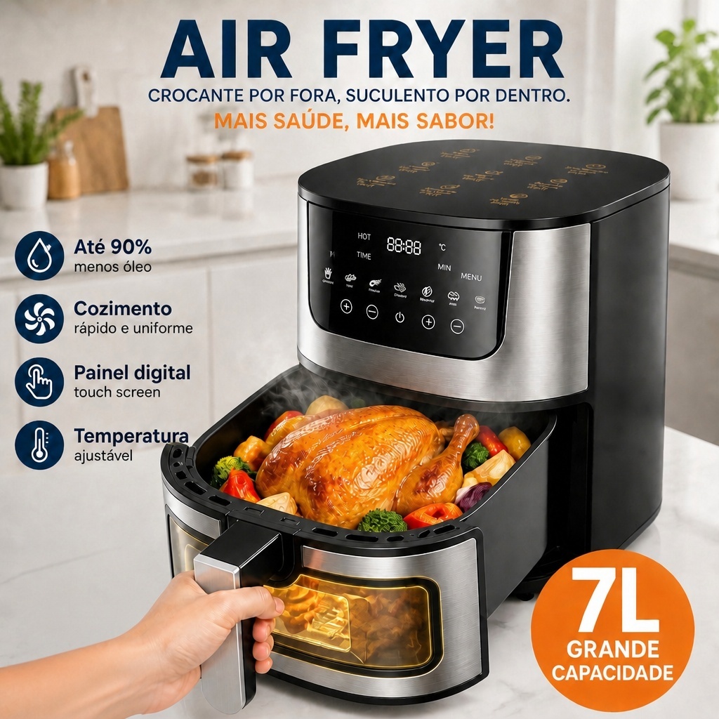 Fritadeira Elétrica Air Fryer 7L  Fritadeira Sem Óleo 110V/220V 9 Funções 1800W Air Fryer Com Digital Fritadeira