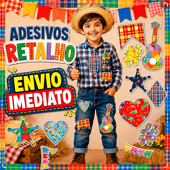 Aplique ADESIVO para Festa Junina - 11 Adesivos para colar na roupa - ENVIO RÁPIDO