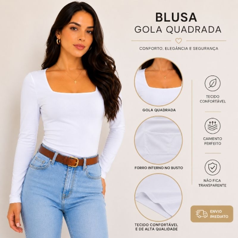Blusa de frio feminina manga longa decote quadrado academia blusinha segunda pele inverno com forro