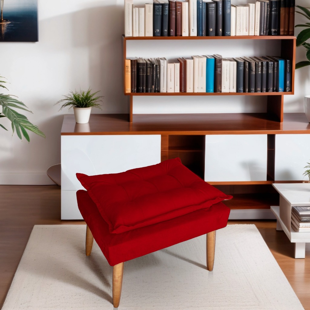 Puff Vitória Ads Decor – Puff em Suede na Cor Vermelho com Design Moderno e Pés Palito