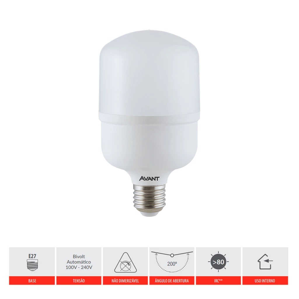 Kit 5 Lâmpadas LED Avant 20W Bulbo High Power E27 – Luz Branca Fria 6500K — imagem 2 de 2