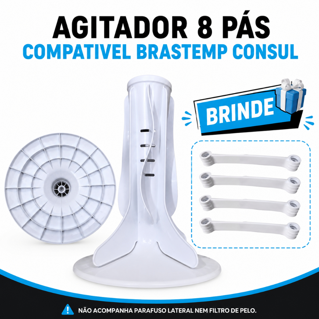 Agitador 8 Pás Brastemp Consul Lavadora Roupa Alta Durabilidade Com 4 tirantes branco de brinde