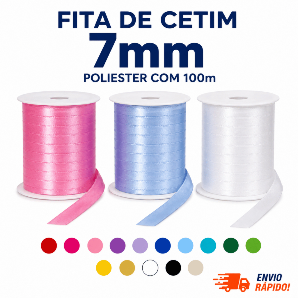 Fita de Cetim 7mm Poliester com 100m
