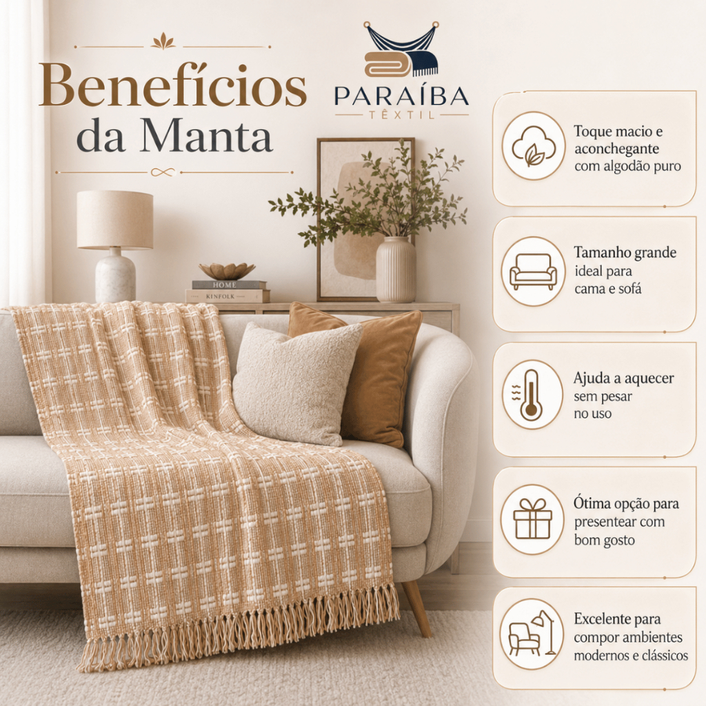 Manta para Sofá Grande 2,40m x 1,80m Decorativa Premium Algodão Capa Protetora Grande