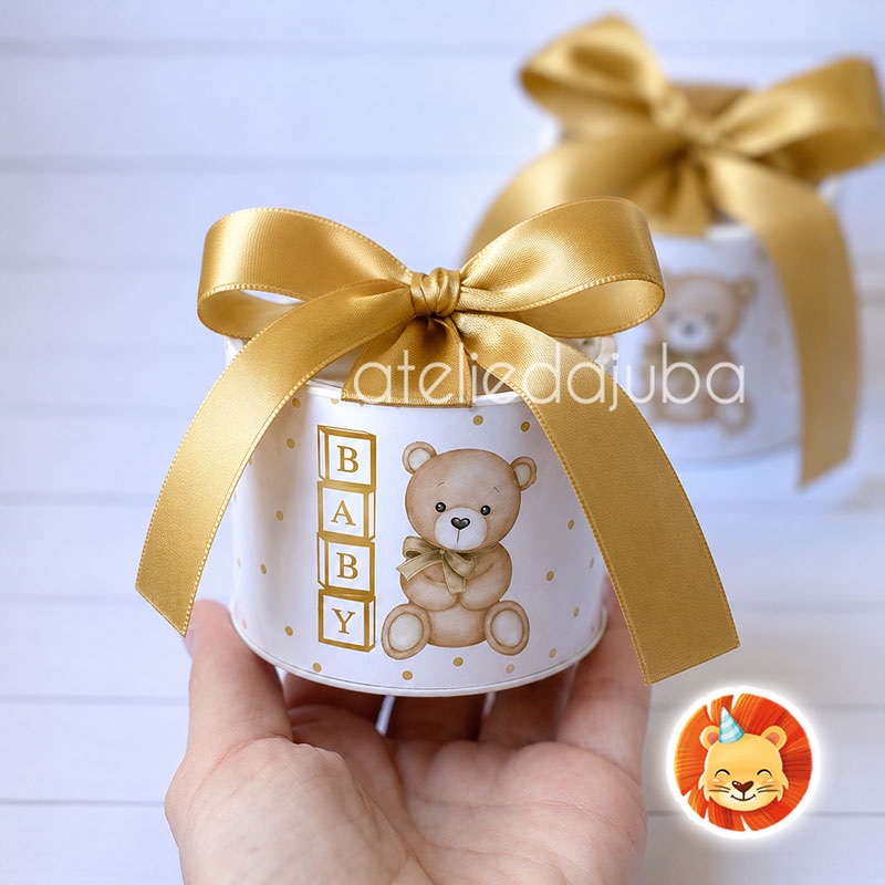 KIT Mini Tubolata Personalizada Lembrancinha Chá Revelação Dourado Bege 5x6 cm - Vários Temas