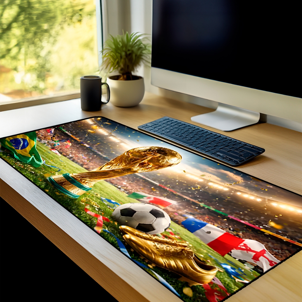 Mouse Pad Grande Gamer Brasil Copa Do Mundo 2026 65x30 70x35 80x35 90x40 90x50 120x60 Antiderrapante Borda Costurada