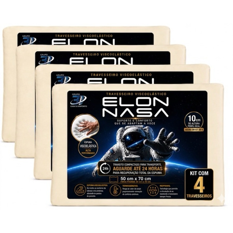 Kit Travesseiro Elon NASA Ortopédico Anatômico Kit 1 2 3 ou 4 Travesseiros