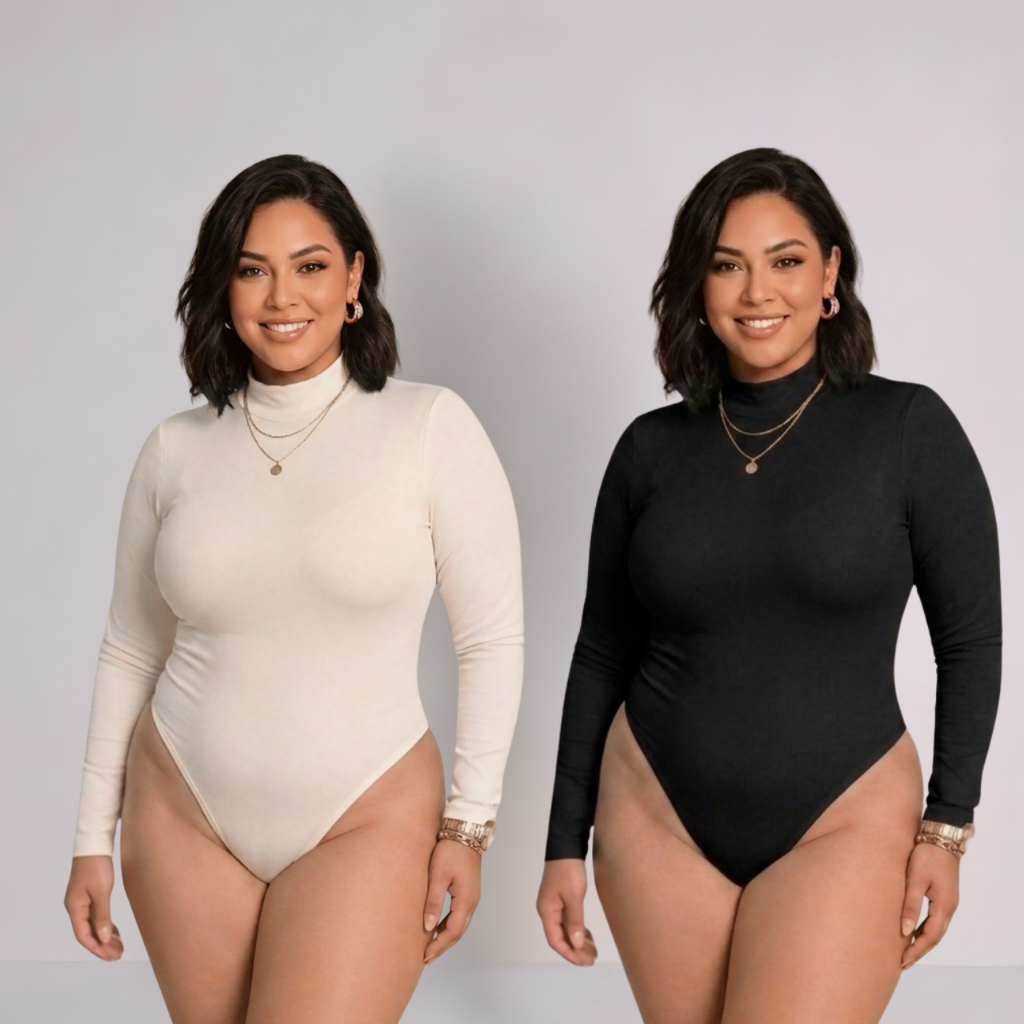 Kit 2 Body Feminino Plus Size Gola Alta Manga Longa Inverno
