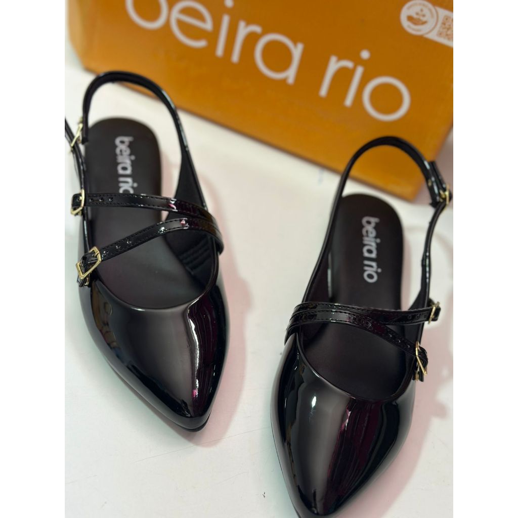 Sapatilha Beria Rio Slingback Bico Fino Feminina Fivela Dourada Trabalho Casual Mule