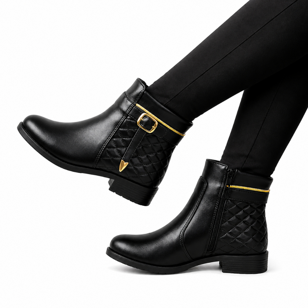 Bota Feminina Cano Curto Medio Moda Preta Marrom Confortável Elegante Botinha Montaria Casual Com Fivela e Zíper
