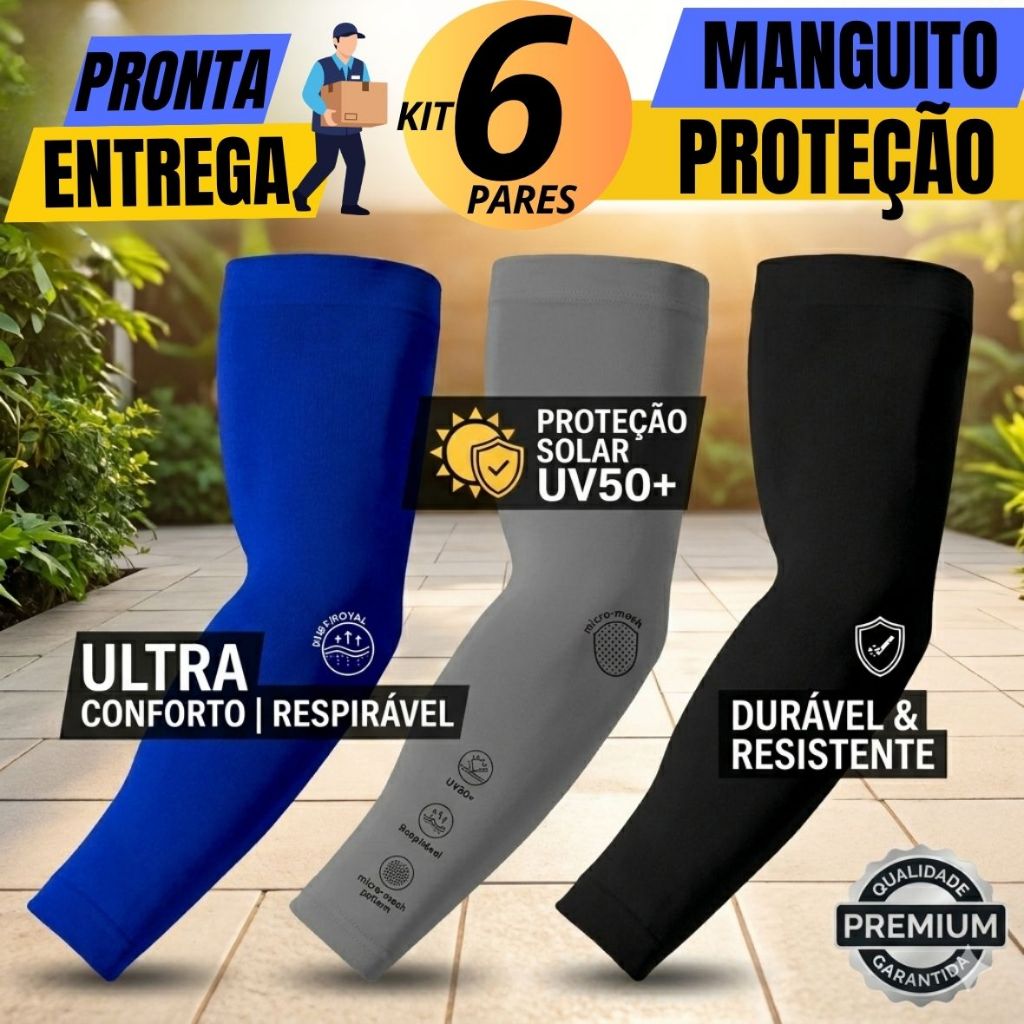 Kit 6 Manguito Proteção Solar UV Segunda Pele Pares Mangote Motoboy Manga Moto Ciclista Motoboy