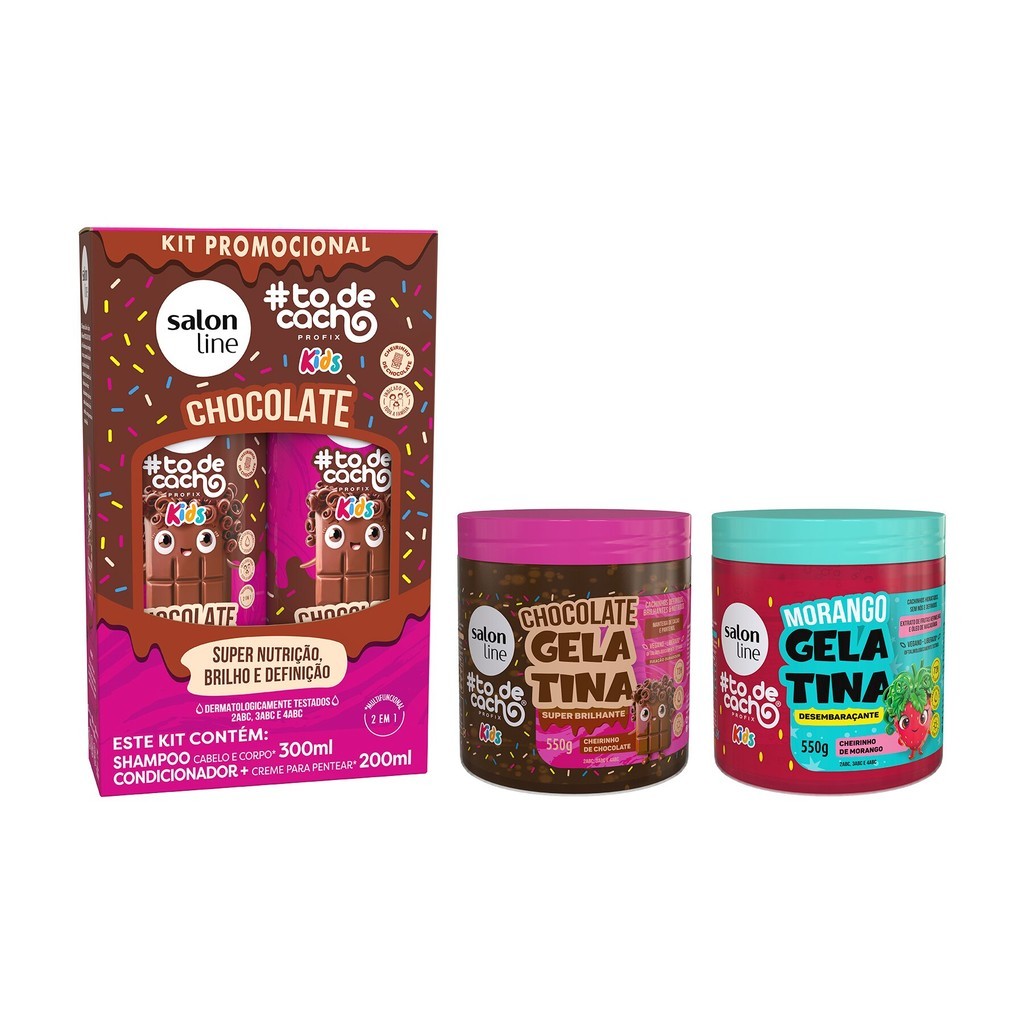 Kit Shampoo + Condicionador com 2 Gelatinas Chocolate e Morango