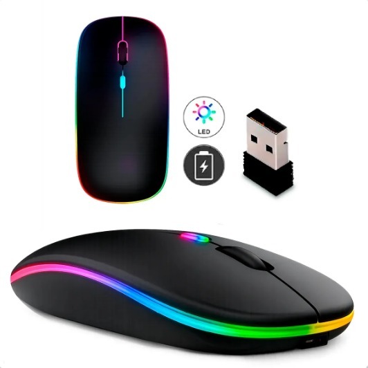 Mouse Sem Fio Recarregável Wireless Optico Led Rgb Ergonômico Sem Fio Recarregável Para Pc Desktop Notebook Preto Branco
