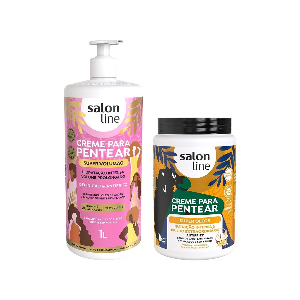 Kit Volume e Nutrição com 2 cremes para pentear litrão Salon Line