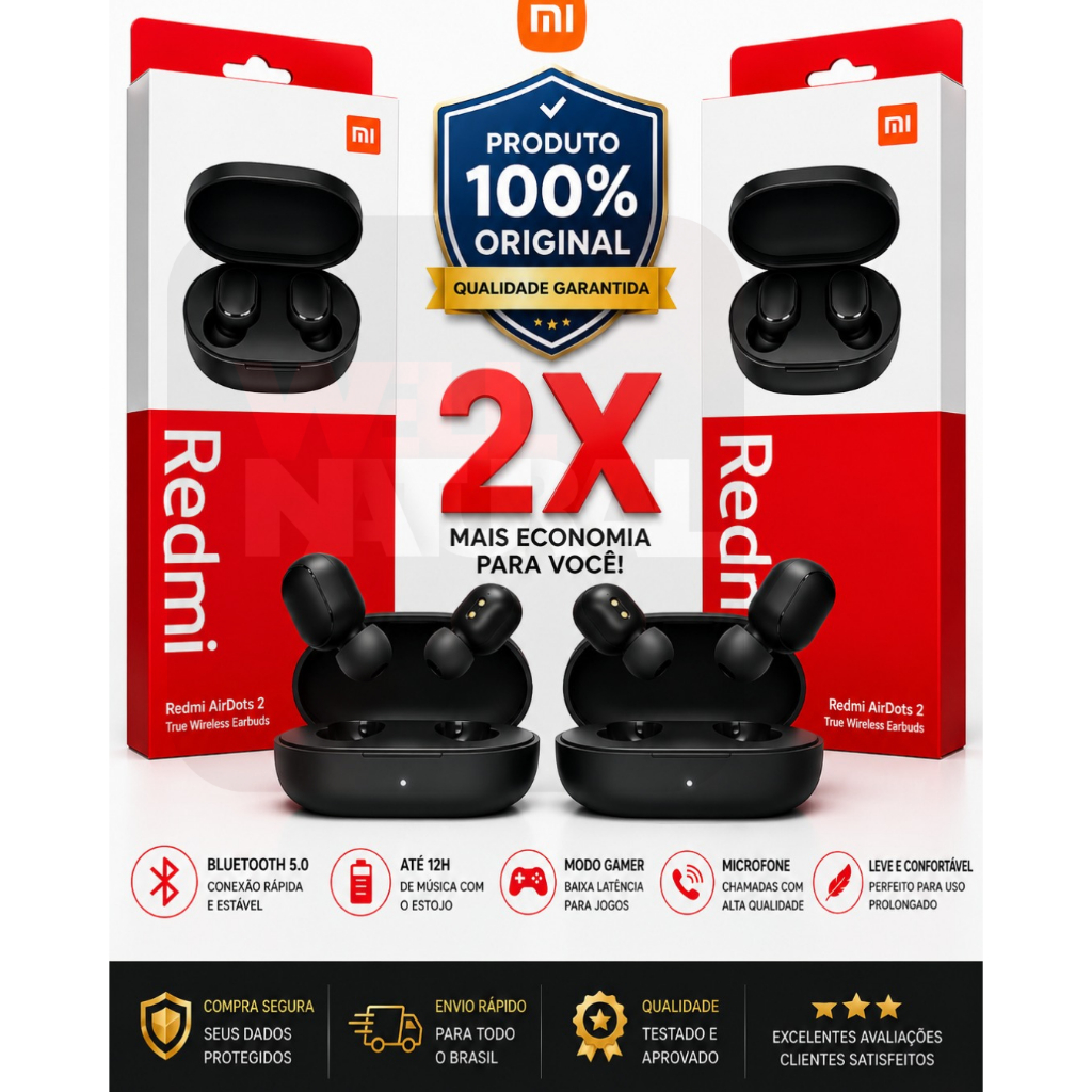 kit 2 Fone de ouvido sem fio Bluetooth tws com cancelamento de ruído graves fortes