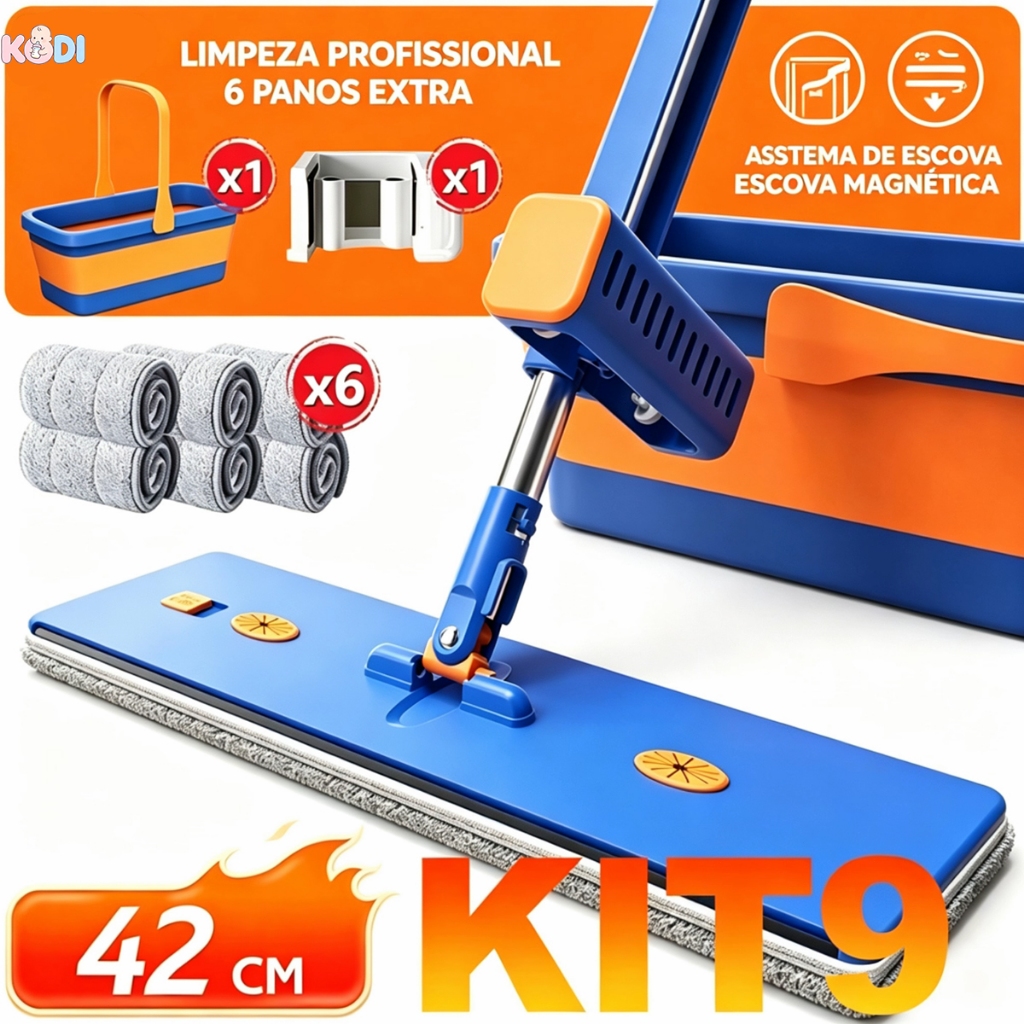Kit Limpeza: Esfregão Giratório 360° Sem Lavar Mãos + Balde Dobrável Capacidade Ampla -S10
