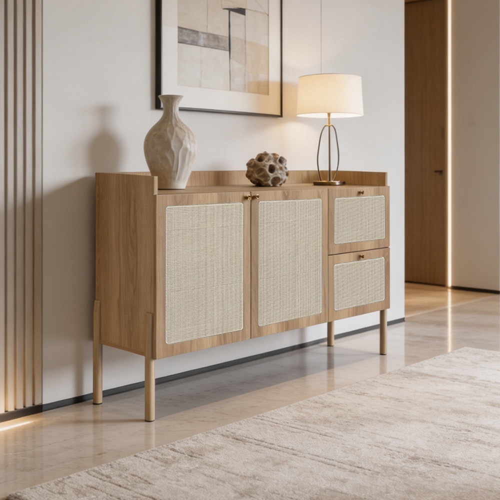 Aparador Buffet Para Sala de Jantar 139cm Pés Madeira Moss A03 Hanover Roble - Lyam Decor