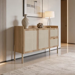 Aparador Buffet Para Sala de Jantar 139cm Pés Madeira Moss A03 Hanover Roble - Lyam Decor