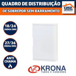 Quadro Distribuição Sobrepor Sem Barramento 18/27N 24/36D (Nema/Din) Krona Para Instalação Elétrica
