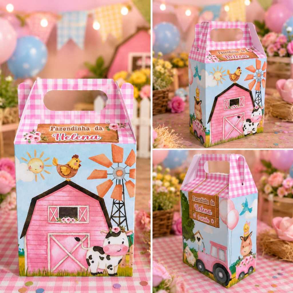 Caixinhas personalizadas Fazendinha rosa menina Lembrancinha sacolinha surpresa Fazendinha rosa menina